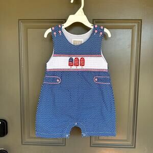 Lil Cactus Americana Popsicles Smocked Shortalls‎ 18-24 Months